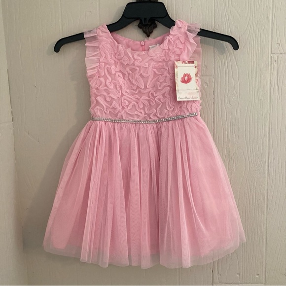 Sweet Heart Rose Other - NWT Pink Fluffy Tulle Girl’s Dress with Rhinestone Belt Detail